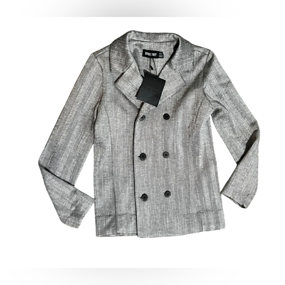 Space Grey Boys Size 6 Soft Herringbone Double Breasted Blazer Jacket NWT
